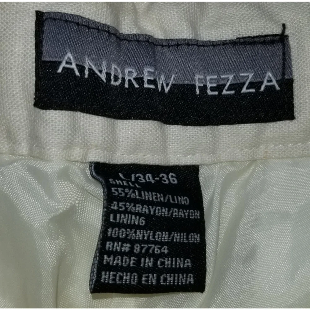 NWT Mens Pants-ANDREW FEZZA-beige linen/rayon straight leg Coastal Resort-L